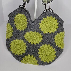 Crochet Green/Gray Granny Square Shoulder Bag